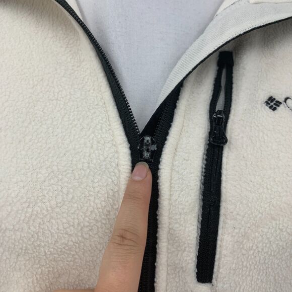 Columbia Full Zip Jacket Womens S Small Cream Colorblock Fleece Raglan Pockets - Picture 4 of 15